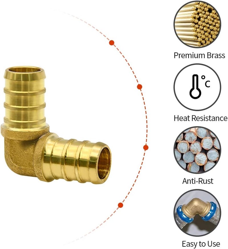 Ruby Q 100 Pack 1/2" PEX Fittings, Brass PEX Elbow Fittings for PEX Tubing Pipe - Image 2